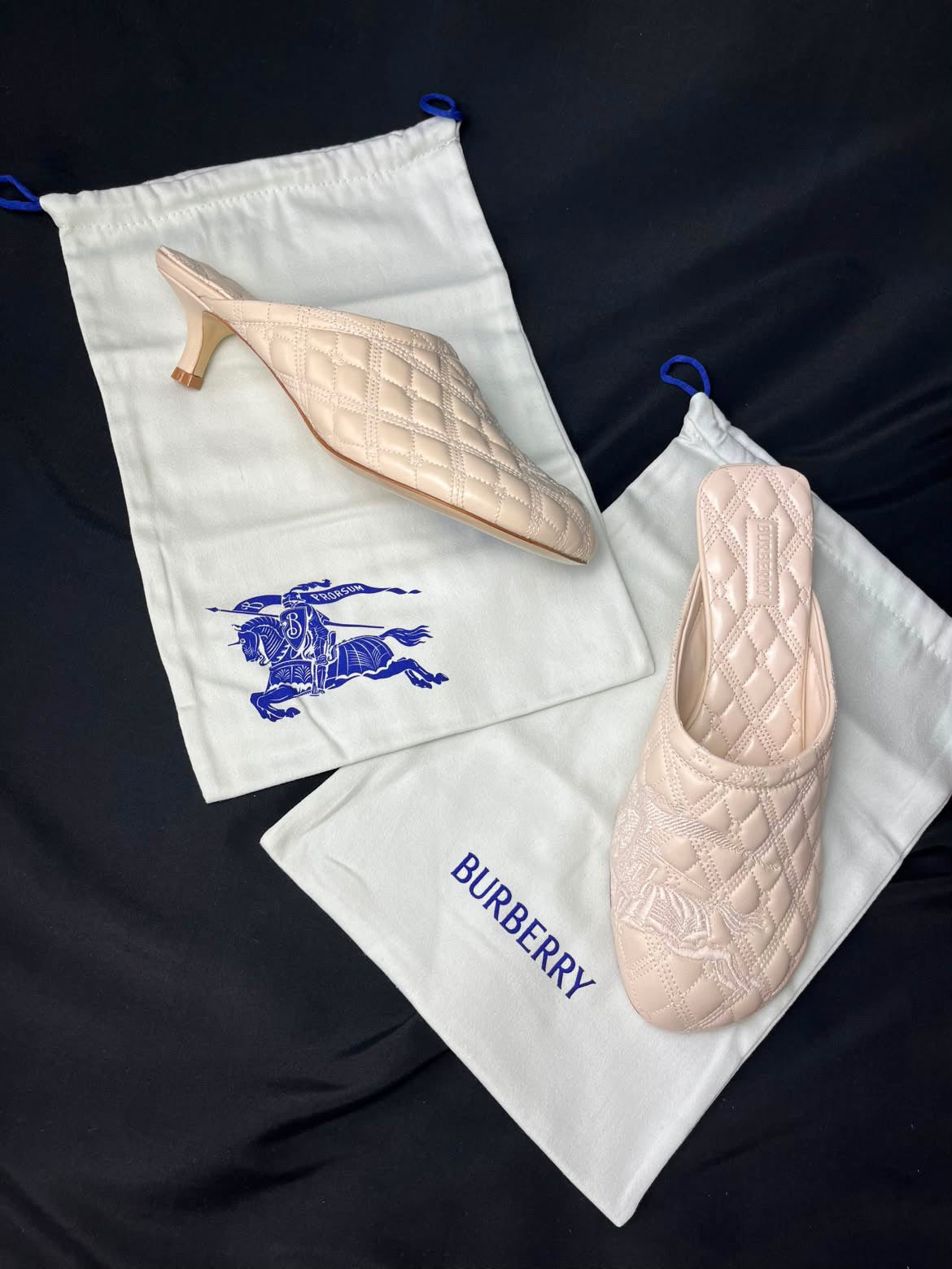 Burberry Quilted Leather Mule Heels – Cream