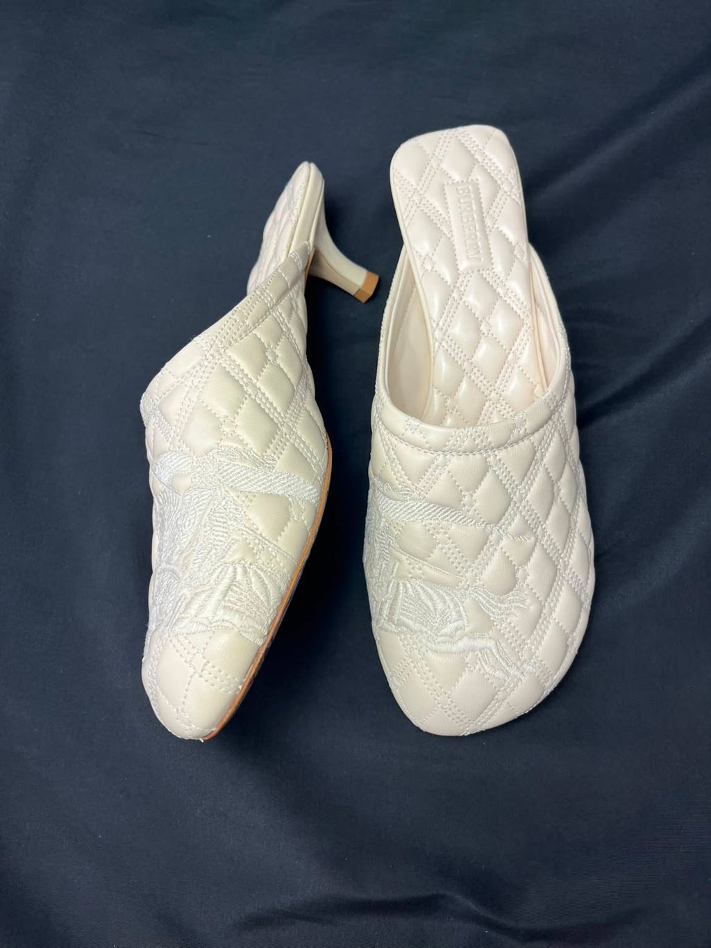 Burberry Quilted Leather Mule Heels – Cream