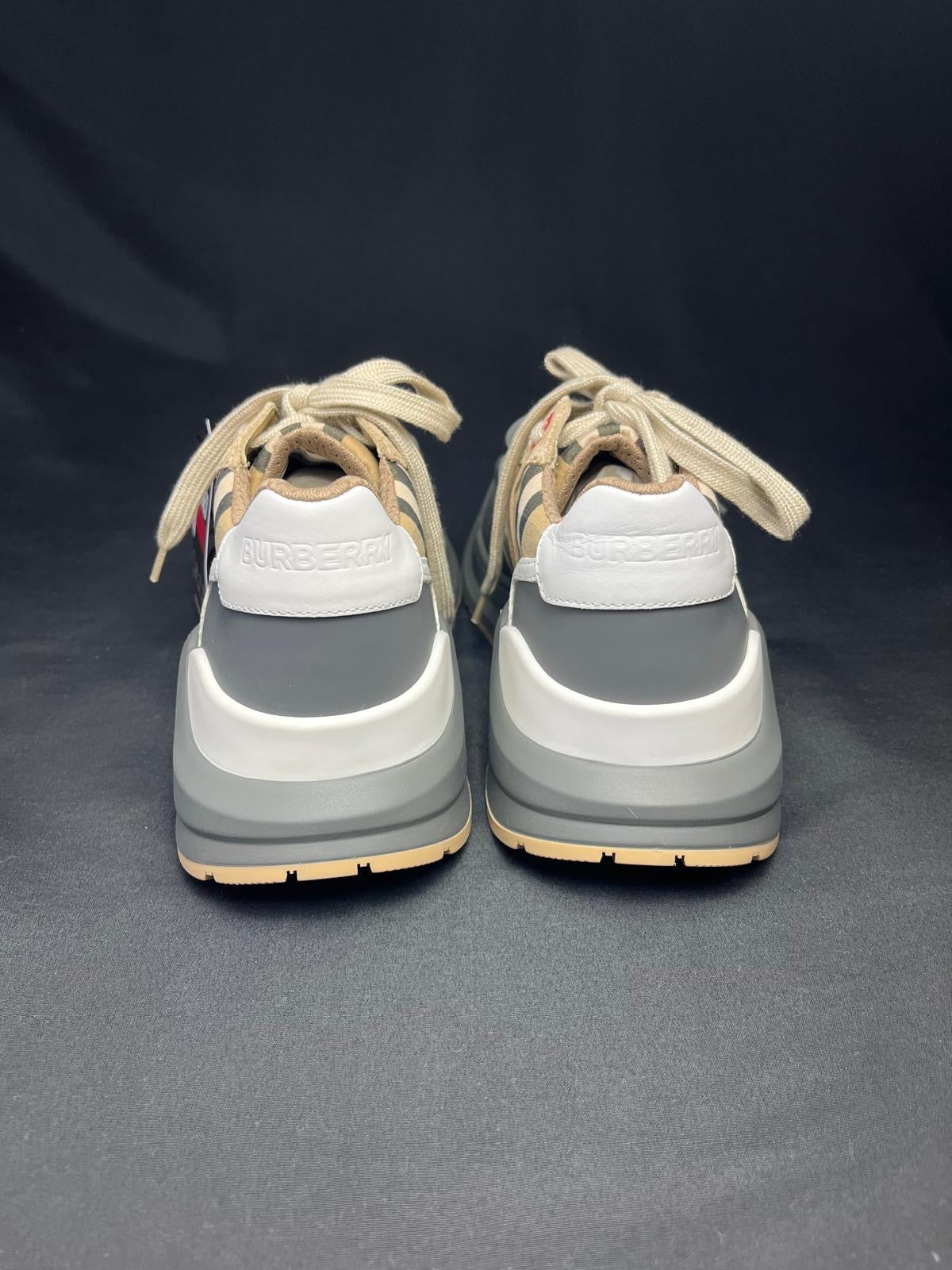 Women’s Burberry Vintage Check Leather Trainers – Grey/Beige