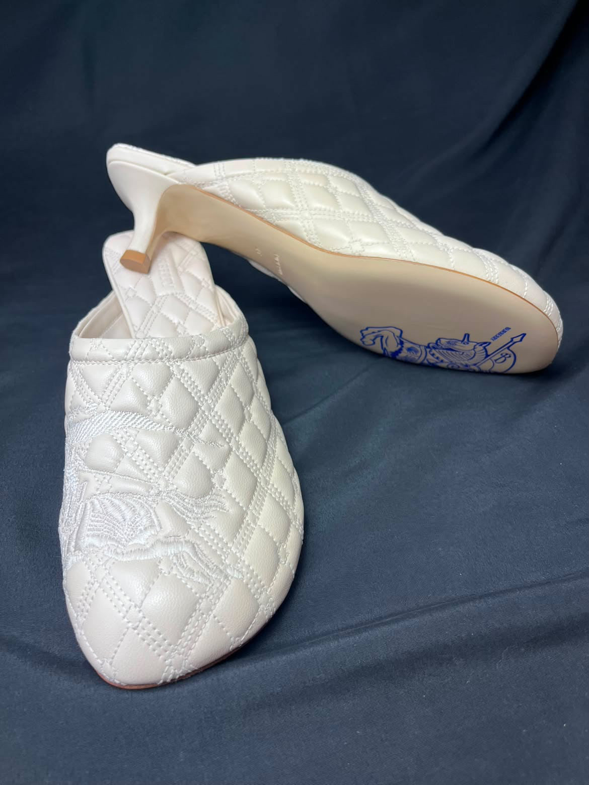 Burberry Quilted Leather Mule Heels – Cream