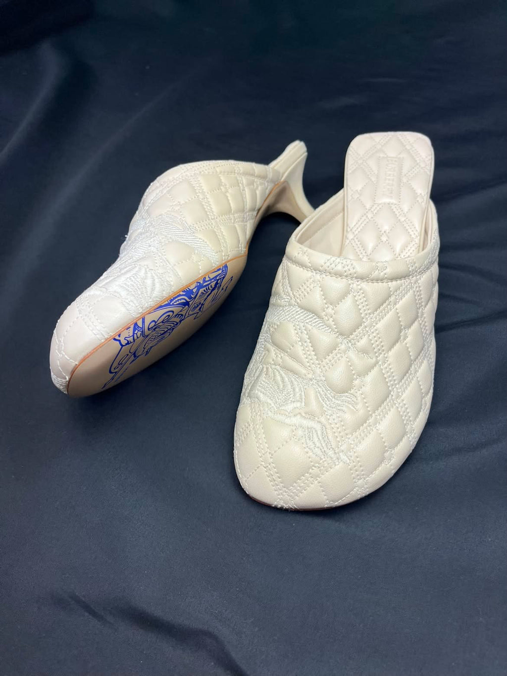 Burberry Quilted Leather Mule Heels – Cream