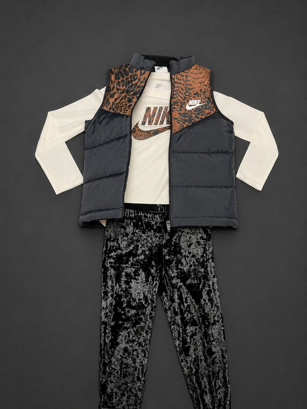Girls Nike Leopard Print 3 Piece Gilet Set Black