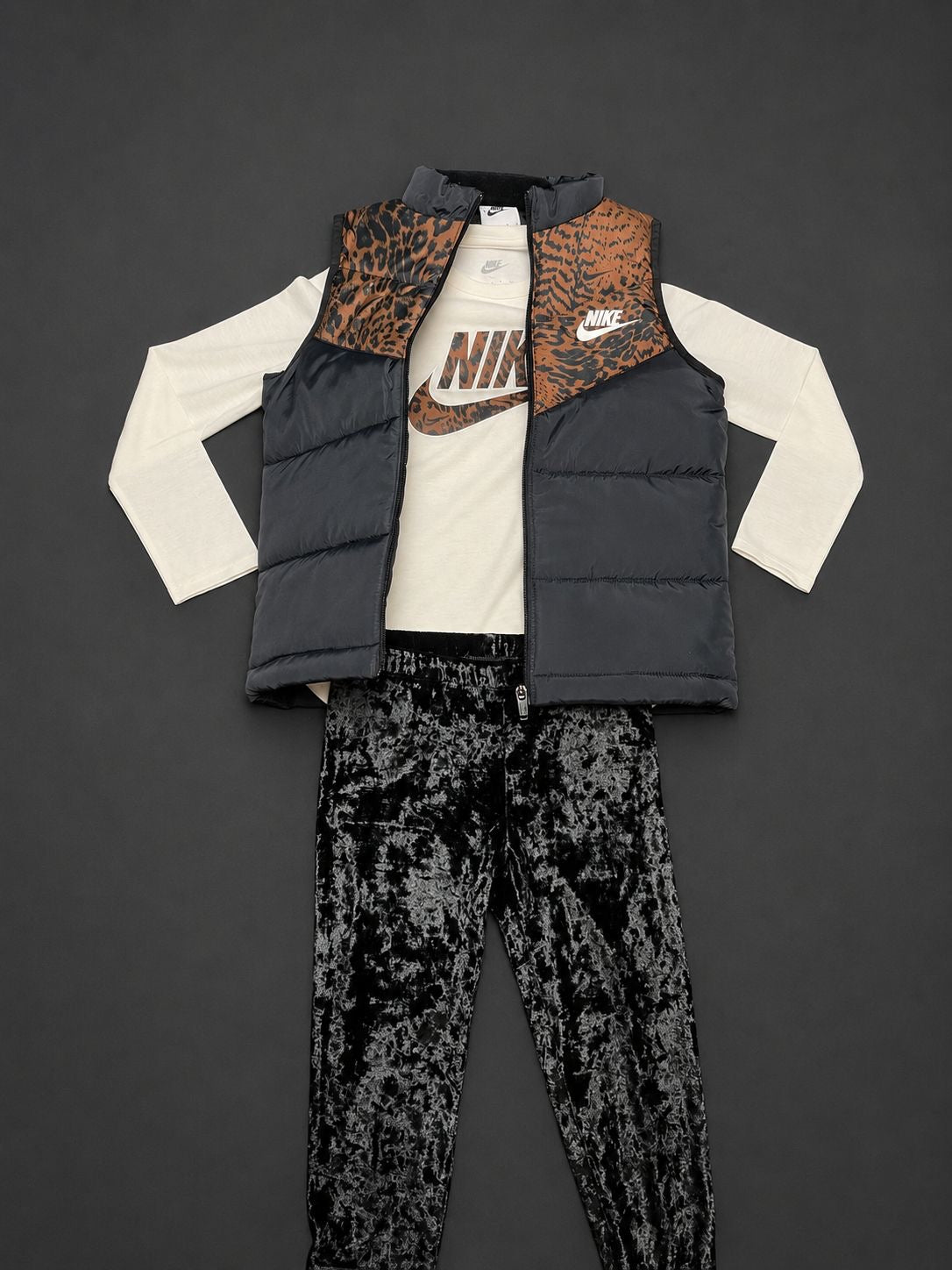 Girls Nike Leopard Print 3 Piece Gilet Set Black