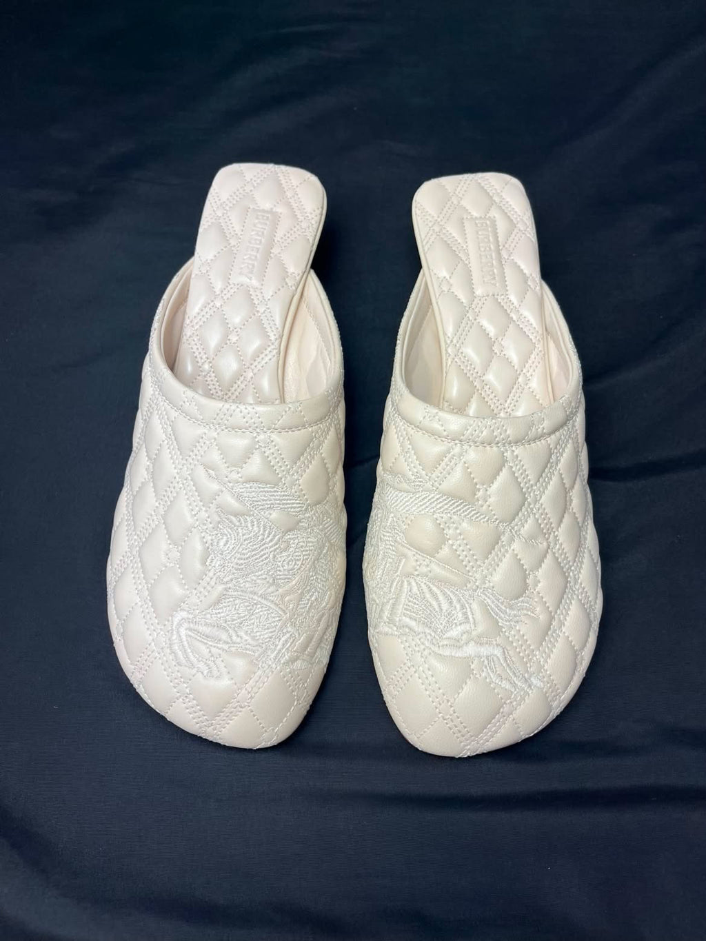 Burberry Quilted Leather Mule Heels – Cream