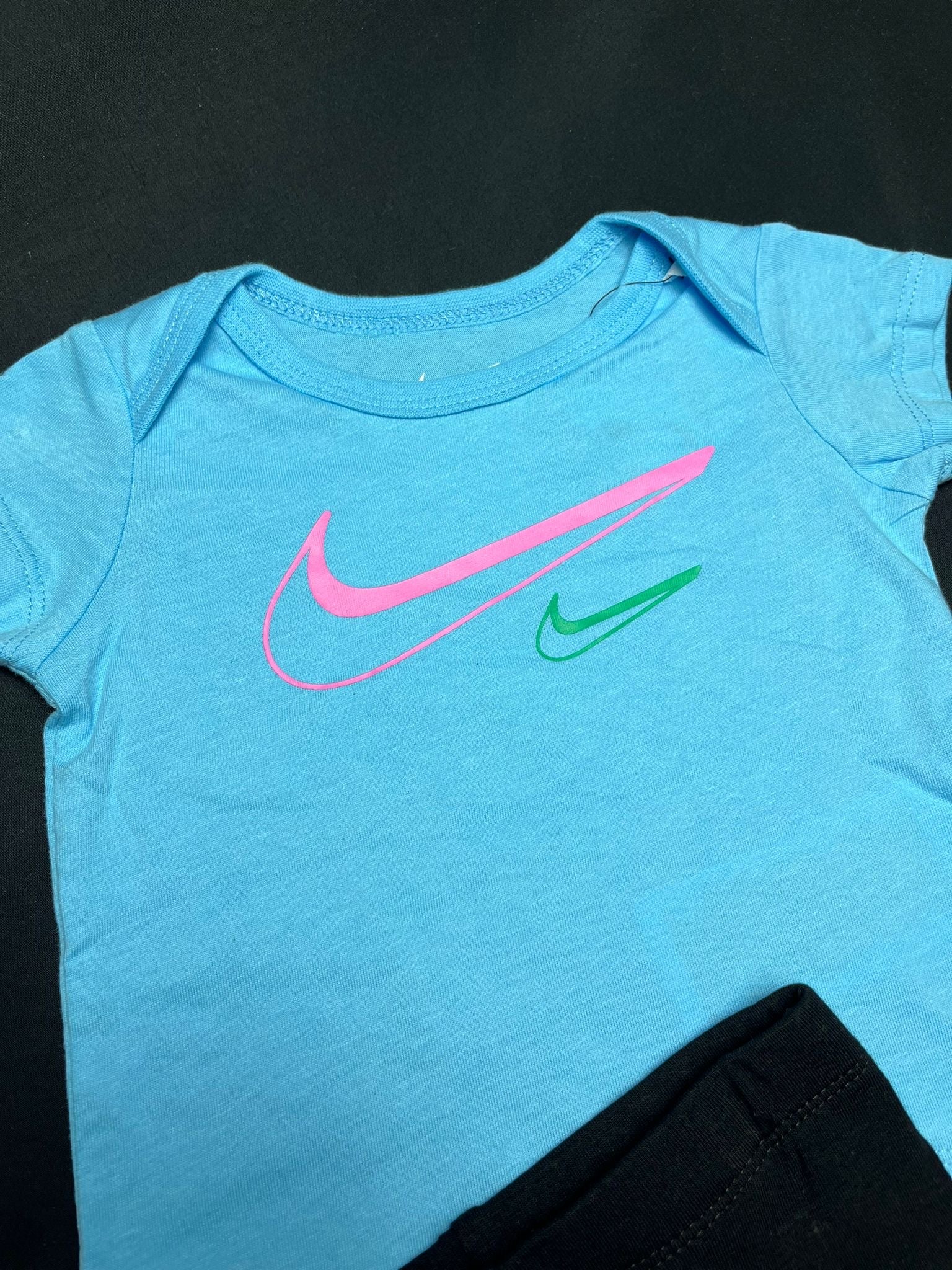 Nike Baby 3 Piece Babygrow T-Shirt & Leggings Set Pink Blue