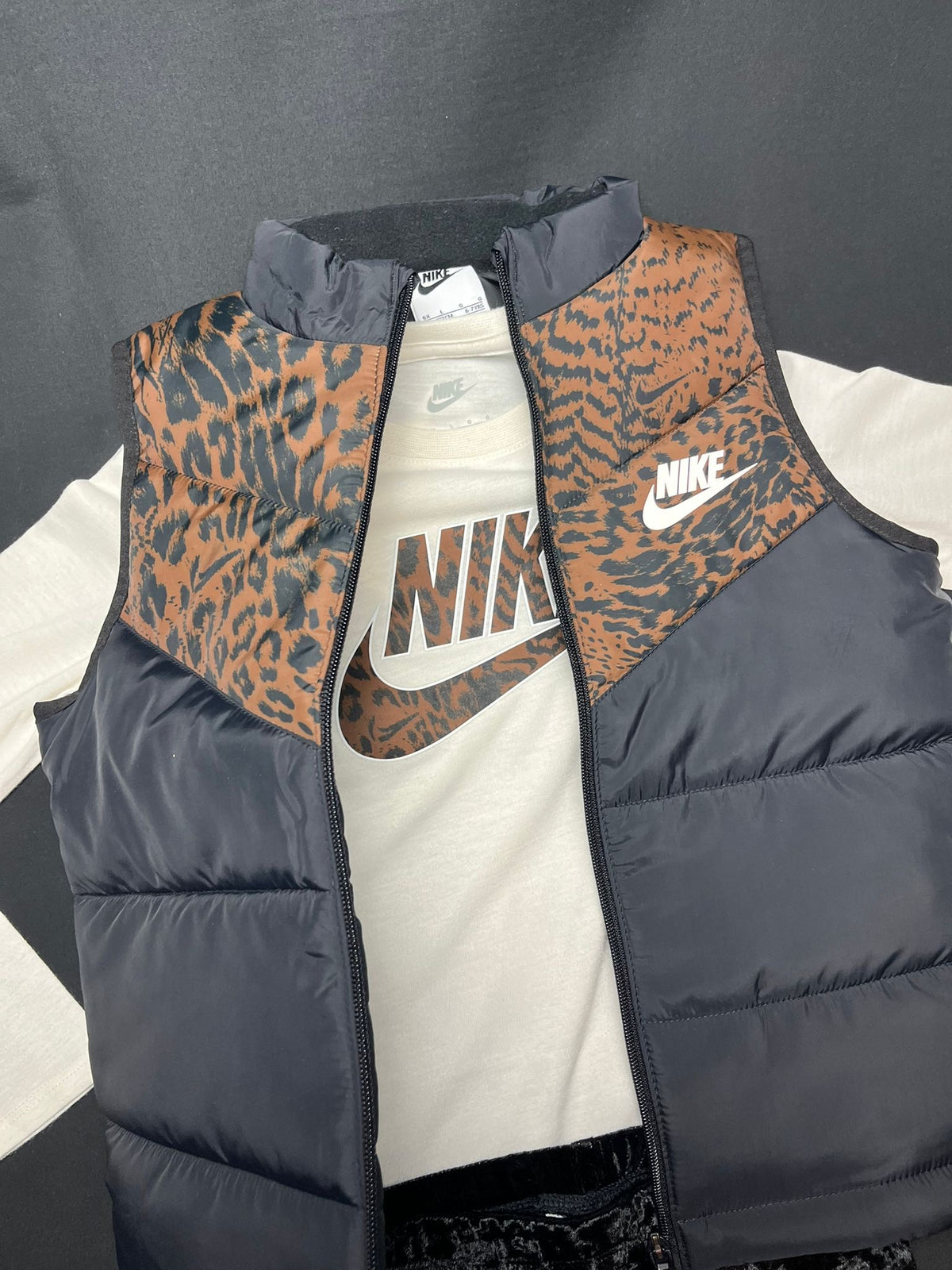 Girls Nike Leopard Print 3 Piece Gilet Set Black