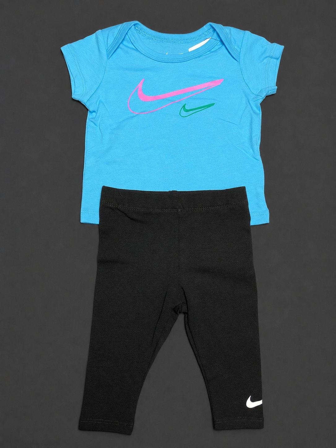 Nike Baby 3 Piece Babygrow T-Shirt & Leggings Set Pink Blue