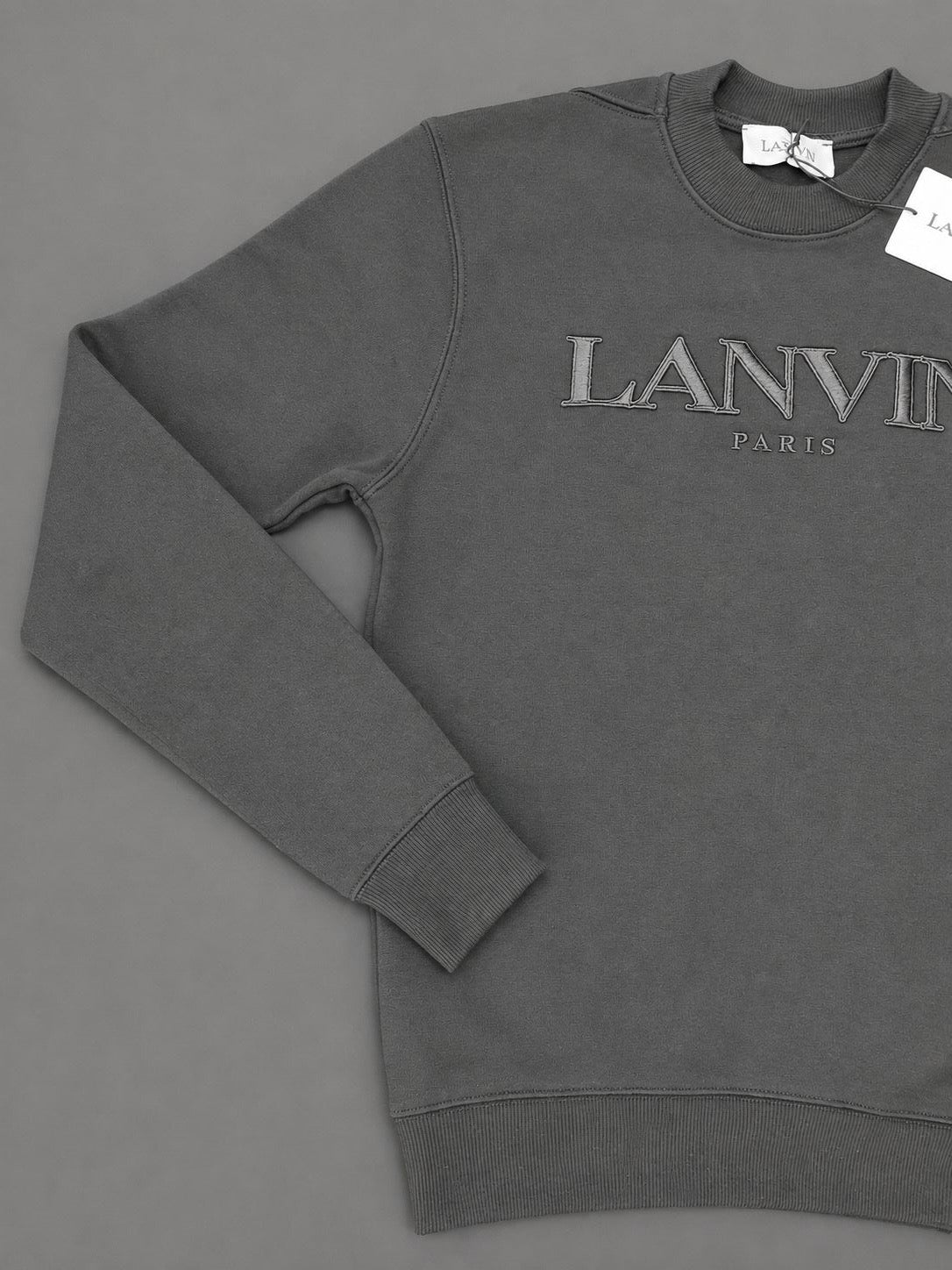 Lanvin Paris Black Embroidered Logo Crew Neck Sweatshirt