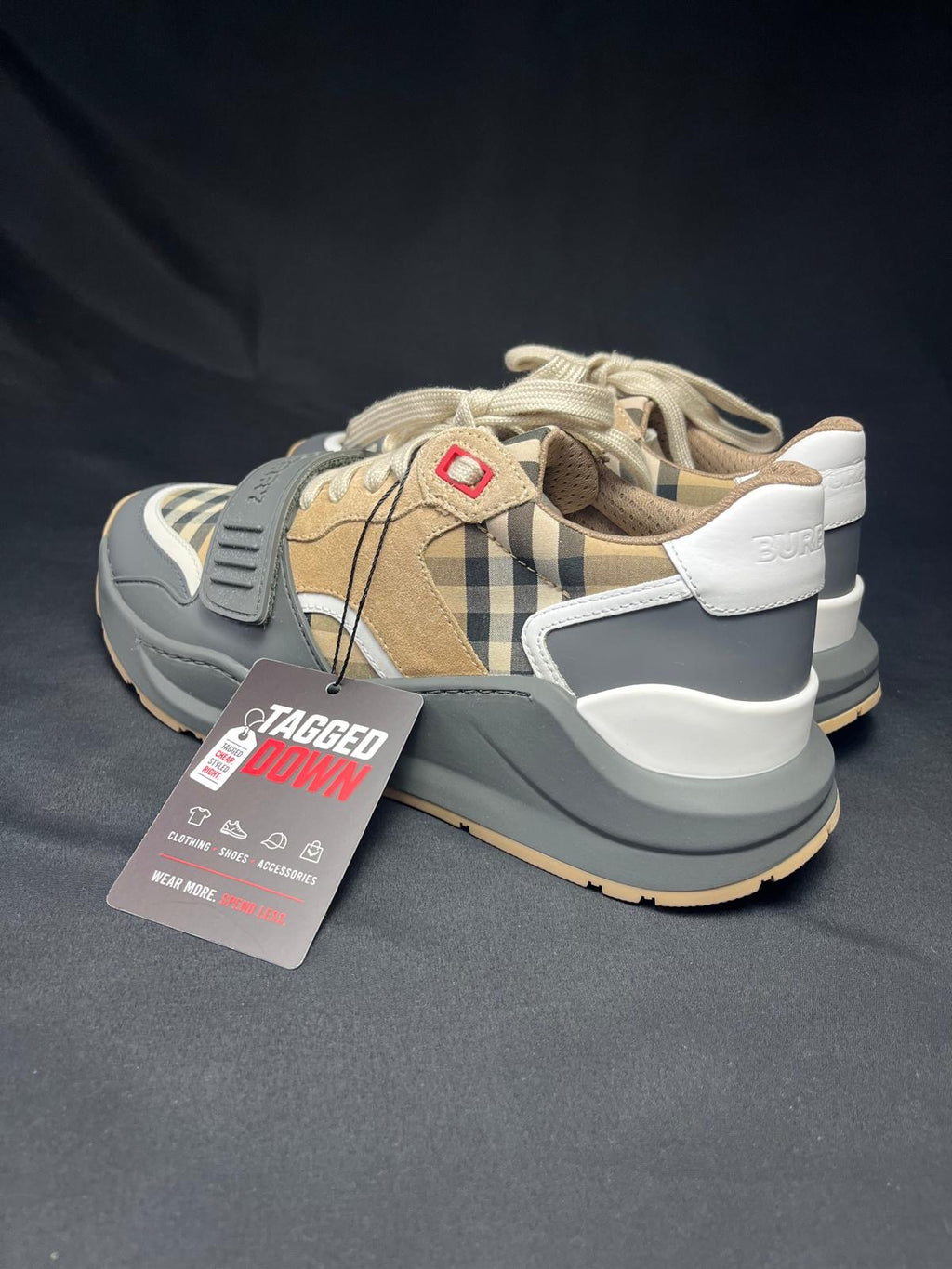 Women’s Burberry Vintage Check Leather Trainers – Grey/Beige