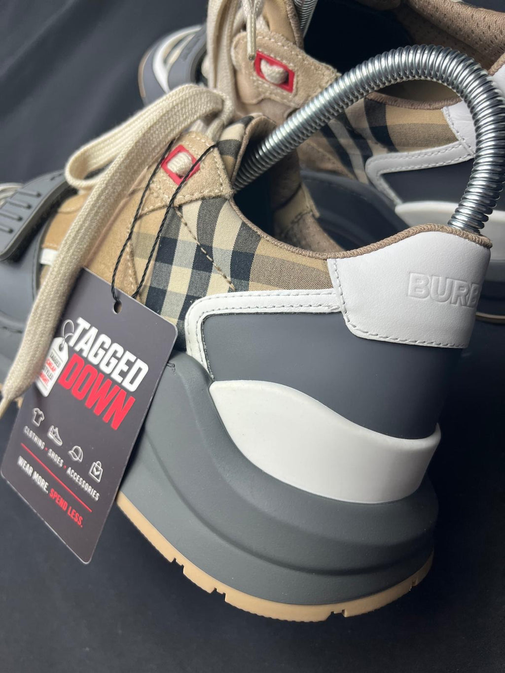 Women’s Burberry Vintage Check Leather Trainers – Grey/Beige
