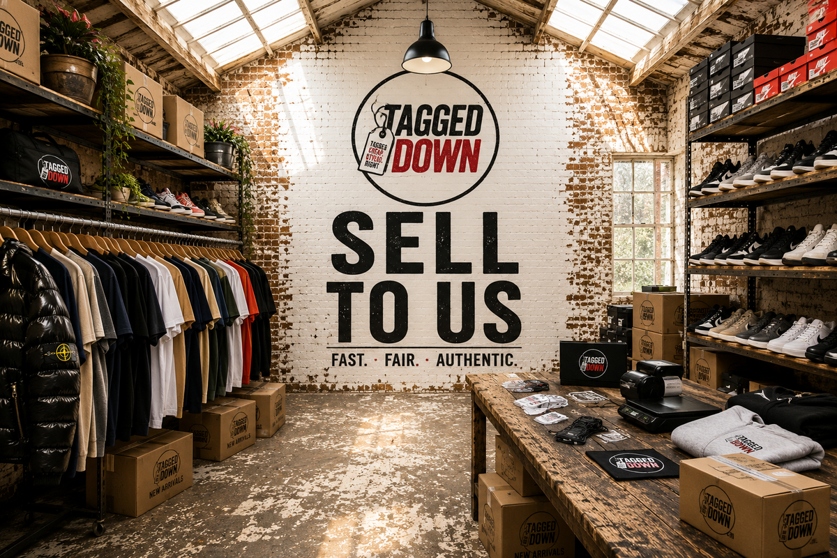 Interior of a store with 'Tagged Down' branding on the wall.