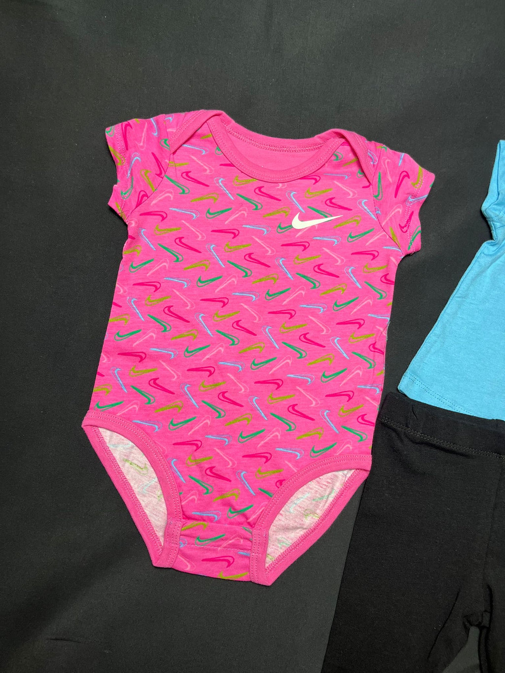 Nike Baby 3 Piece Babygrow T-Shirt & Leggings Set Pink Blue