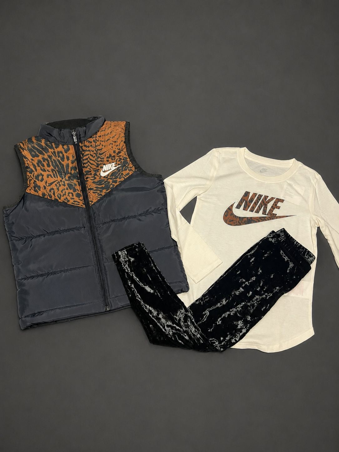 Girls Nike Leopard Print 3 Piece Gilet Set Black