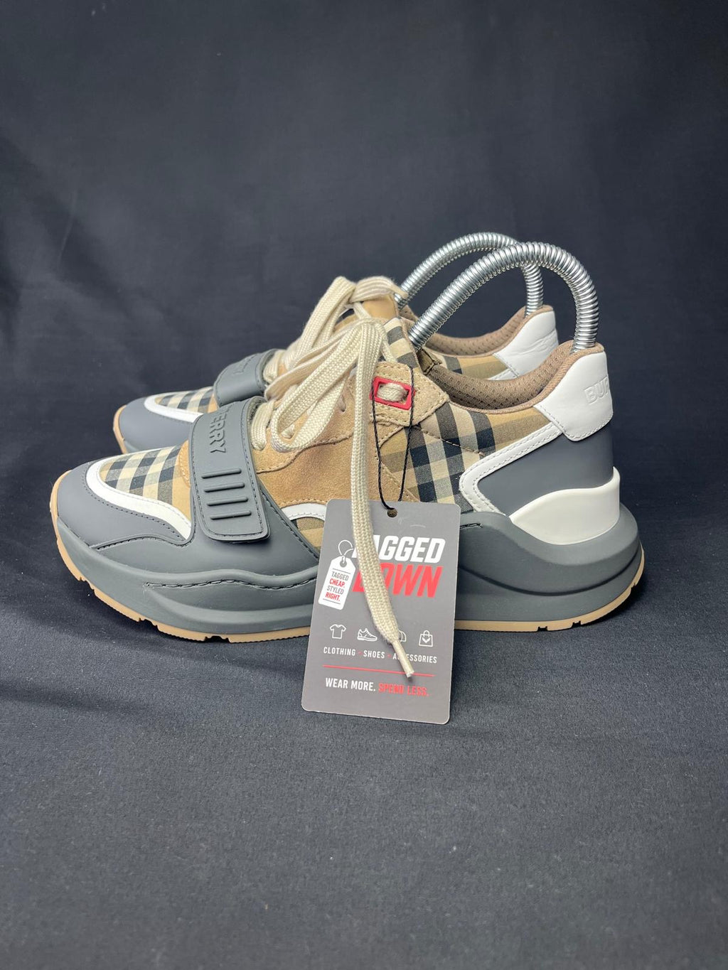 Women’s Burberry Vintage Check Leather Trainers – Grey/Beige