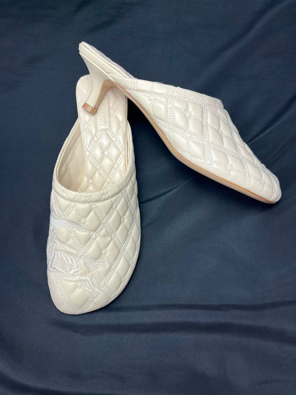 Burberry Quilted Leather Mule Heels – Cream