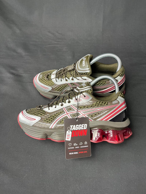 ASICS GEL-KINETIC trainers in khaki and red colourway brand new in original box.