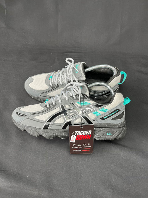 Authentic ASICS Gel-Venture 6 Grey Black Aqua trainers, worn once in like new condition with GEL cushioning.