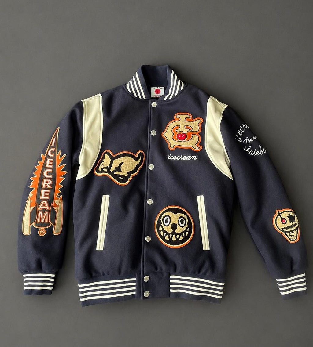 Billionaire Boys Club Ice Cream navy varsity jacket, pre-owned excellent condition, size XS fits S, heavyweight designer jacket.