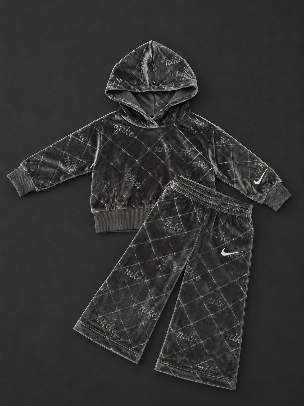 Infant Nike Black Velour Tracksuit with hoodie and matching joggers, brand new with tags.