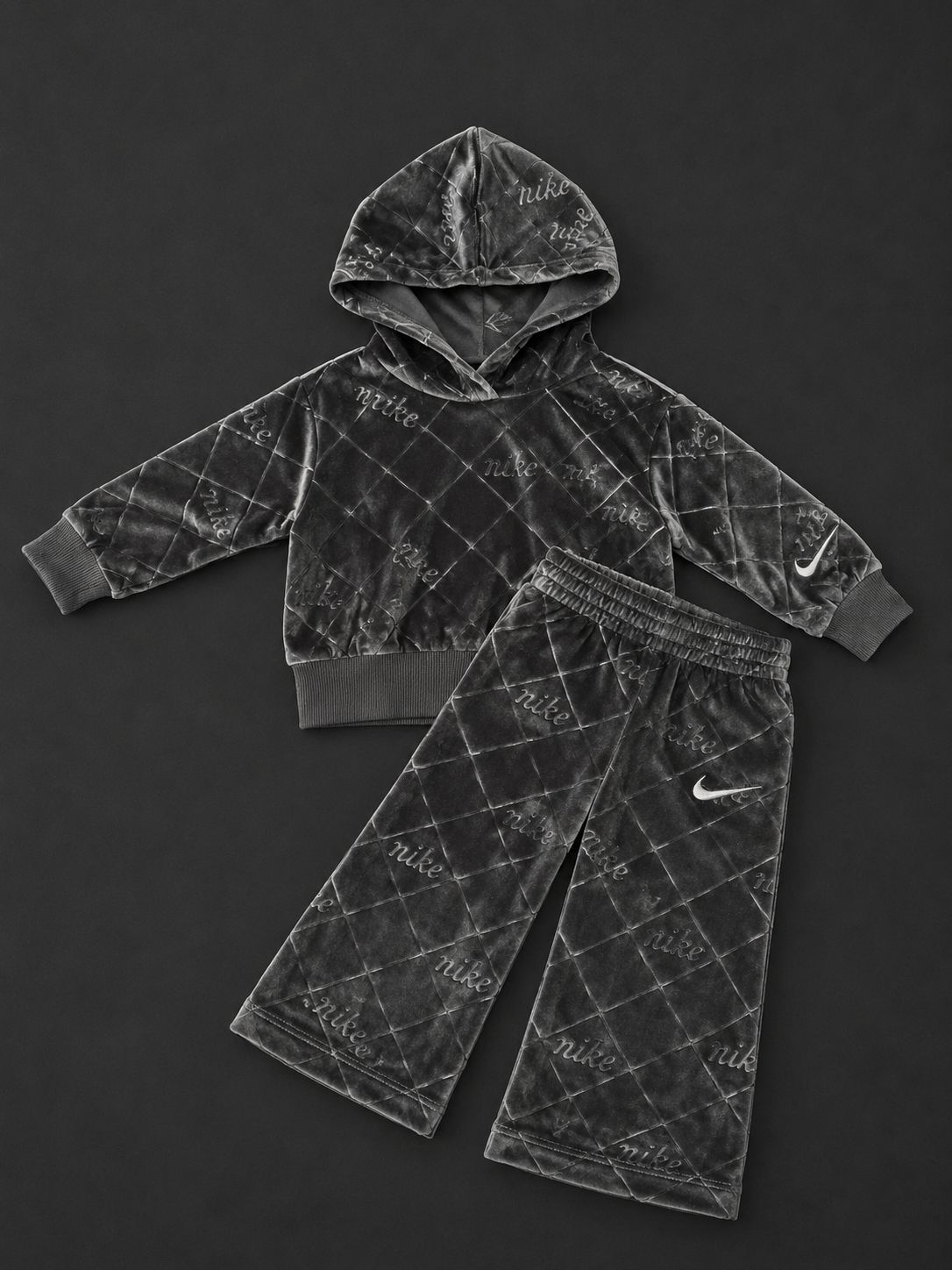 Infant Nike Black Velour Tracksuit with hoodie and matching joggers, brand new with tags.