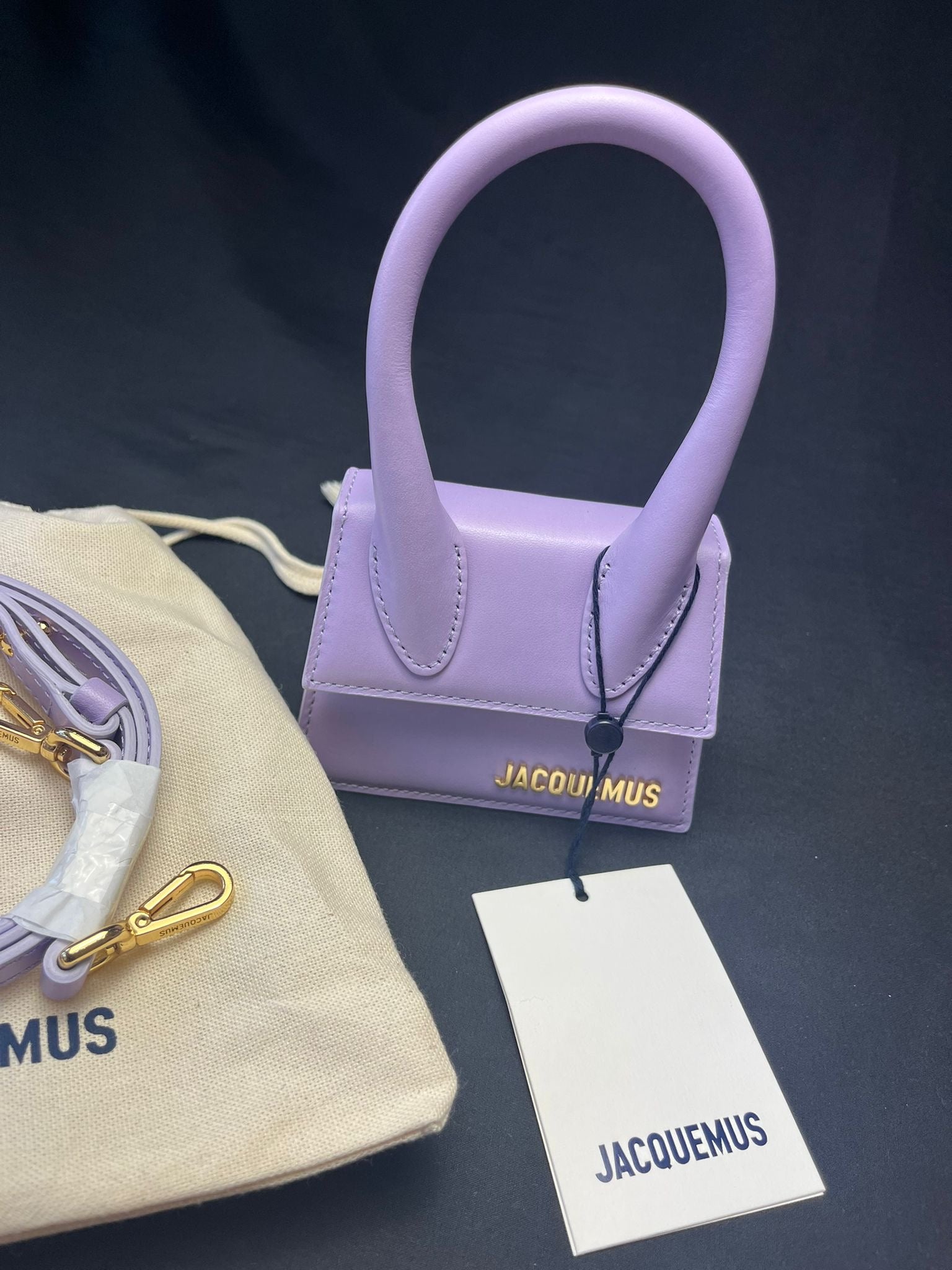 Jacquemus Le Chiquito Mini lilac leather handbag with detachable shoulder strap, dust bag and tags, brand new.