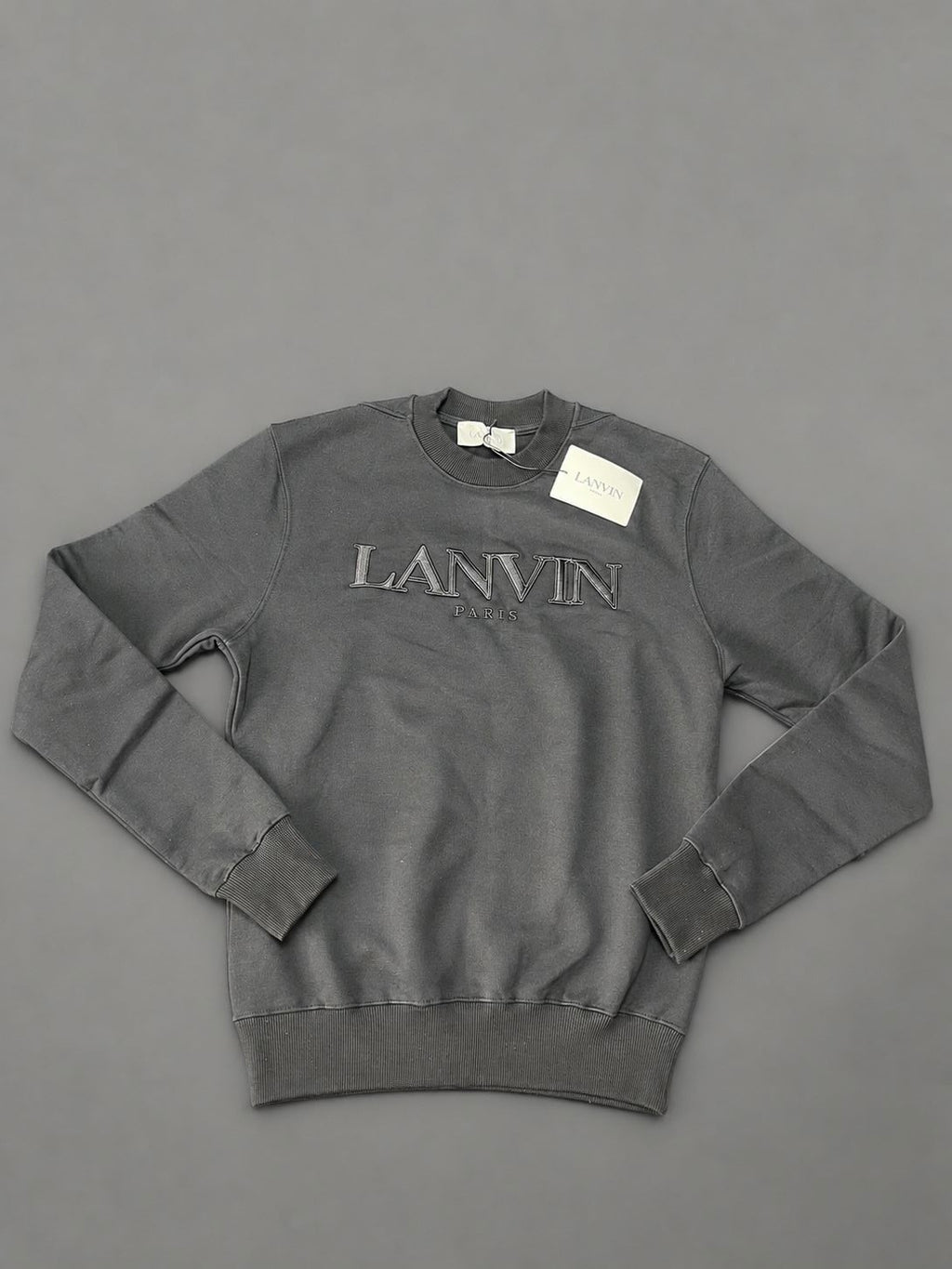 Lanvin Paris black crew neck sweatshirt with tonal embroidered logo, brand new with tags.