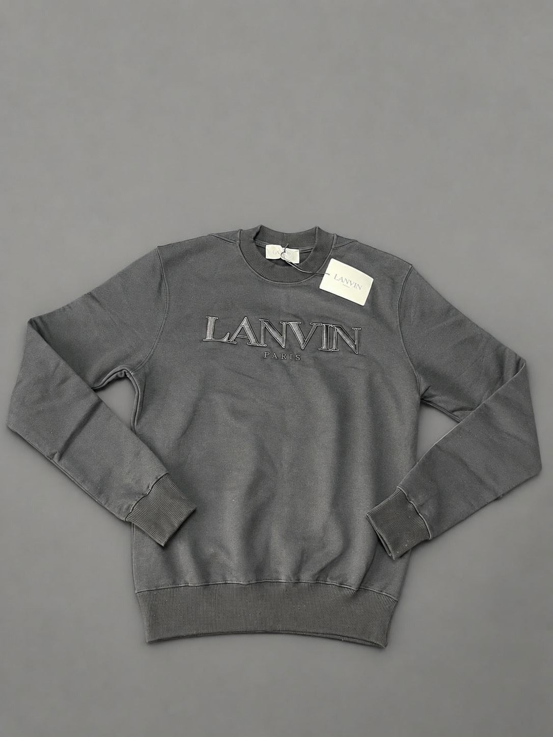 Lanvin Paris black crew neck sweatshirt with tonal embroidered logo, brand new with tags.