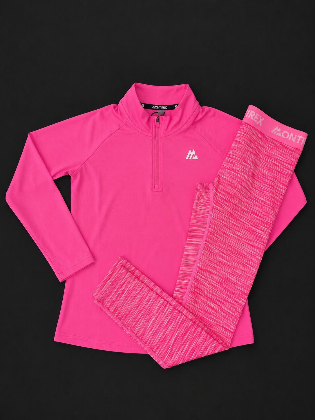 Montirex Girls Pink Performance Set with quarter zip top and matching leggings, brand new with tags.