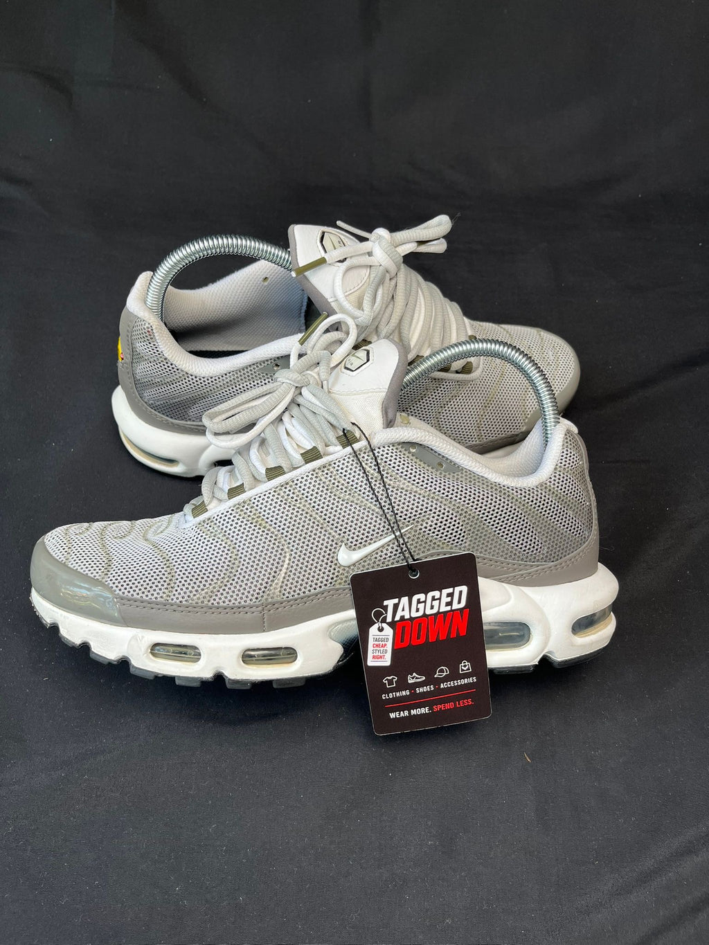 Shop Nike Air Max Plus Light Grey Green trainers in UK Size 7. Pre-owned with condition shown as clearly as possible in the photos. No original box. 100% authentic with fast UK dispatch from Tagged Down.
