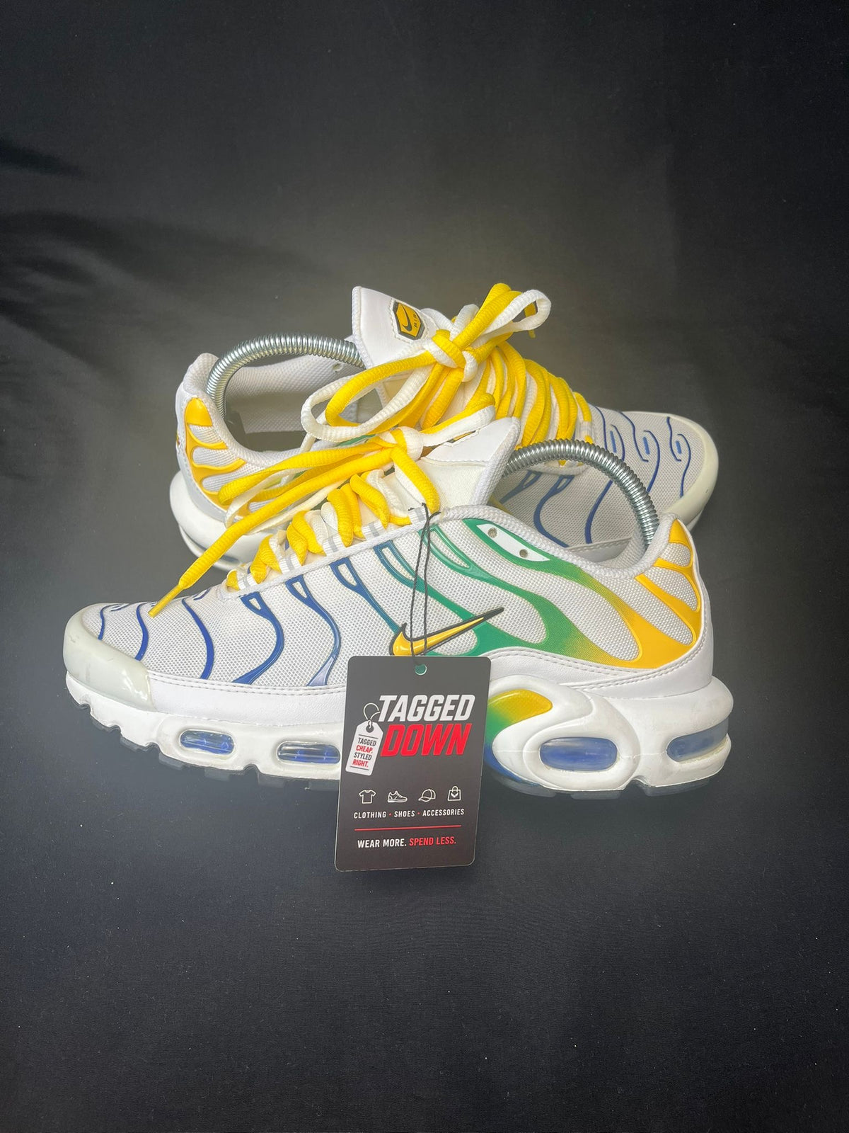 Nike Air Max Plus TN White Yellow Green Blue trainers UK Size 7