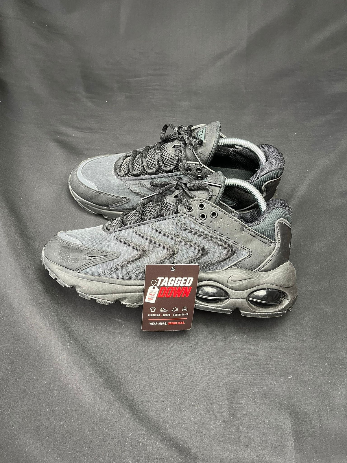 Authentic Nike Air Max TW Triple Black trainers, pre-owned in like new condition with visible Air cushioning.