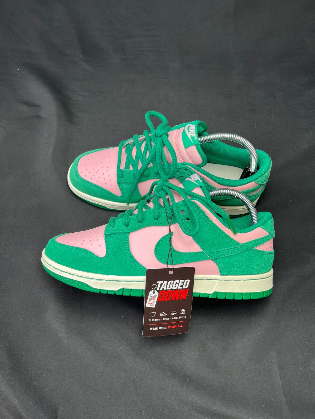Authentic Nike Dunk Low Active Fuchsia Green Strike trainers, pre-owned in like new condition.