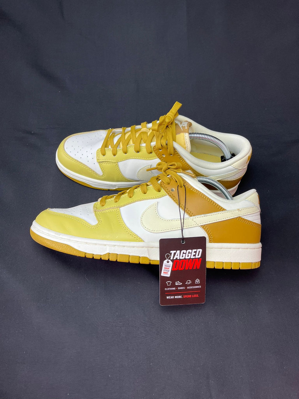 Nike Dunk Low Yellow and White leather trainers, brand new ex-display pair without the original box.