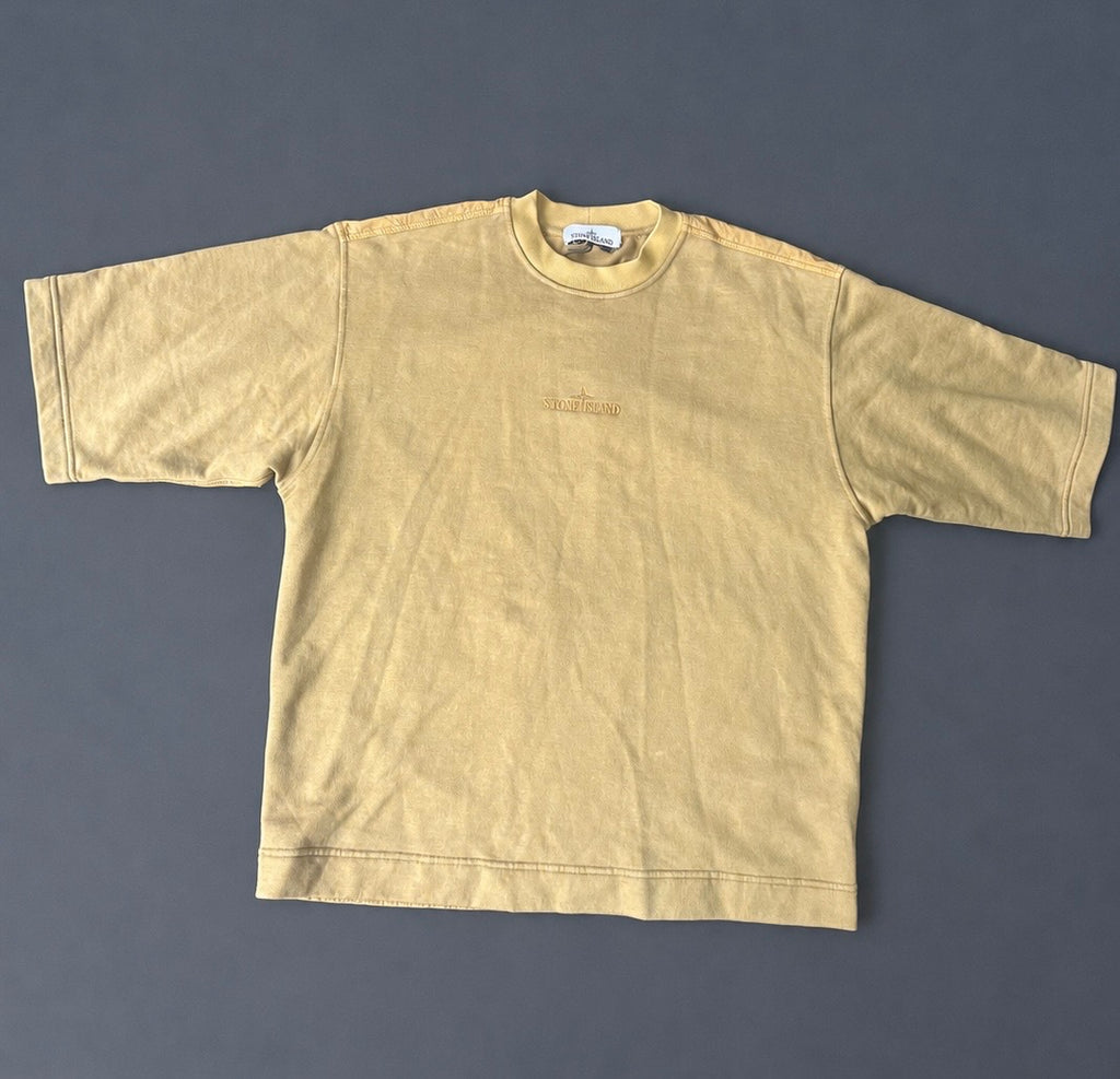 Stone Island Boxy Fit Pocket T-Shirt in Khaki with embroidered chest logo and rear utility pockets, brand new with tags.