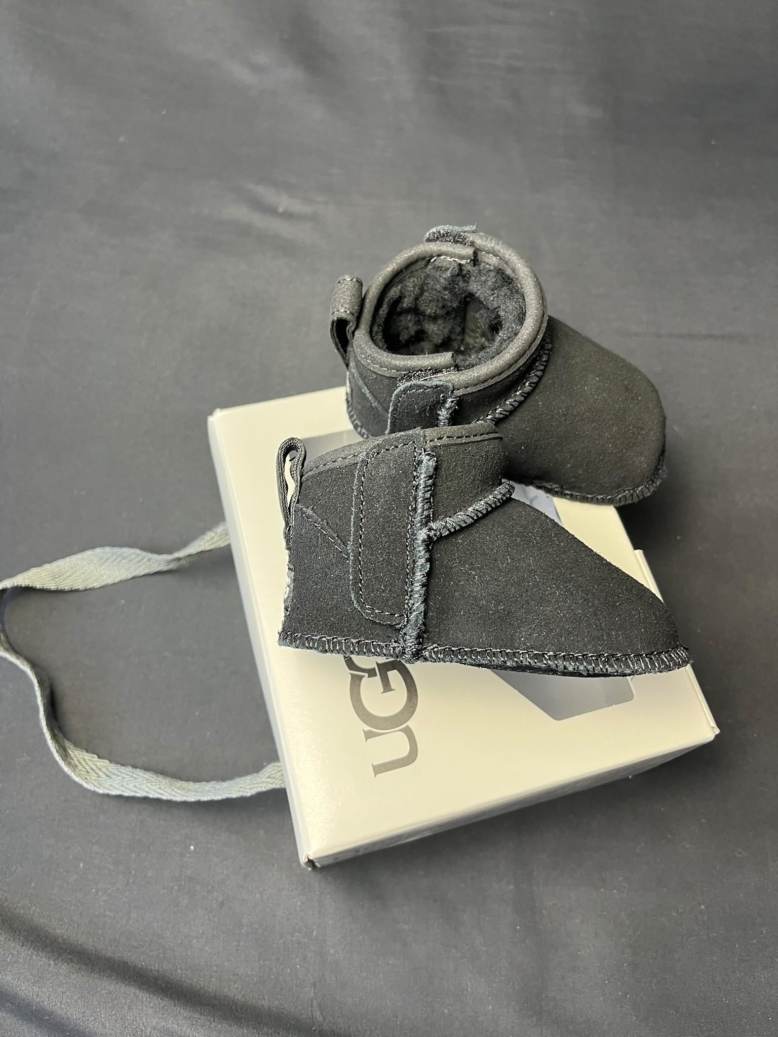 UGG Baby Boots in Black. Brand new with the original box and soft sheepskin lining.