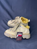 Women’s Burberry beige leather low ankle boots, brand new with original box, authentic designer footwear.